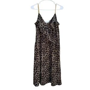 MICHAEL Michael Kors Wrap Dress Gold Chain Straps Animal Print Ruffle Women Larg